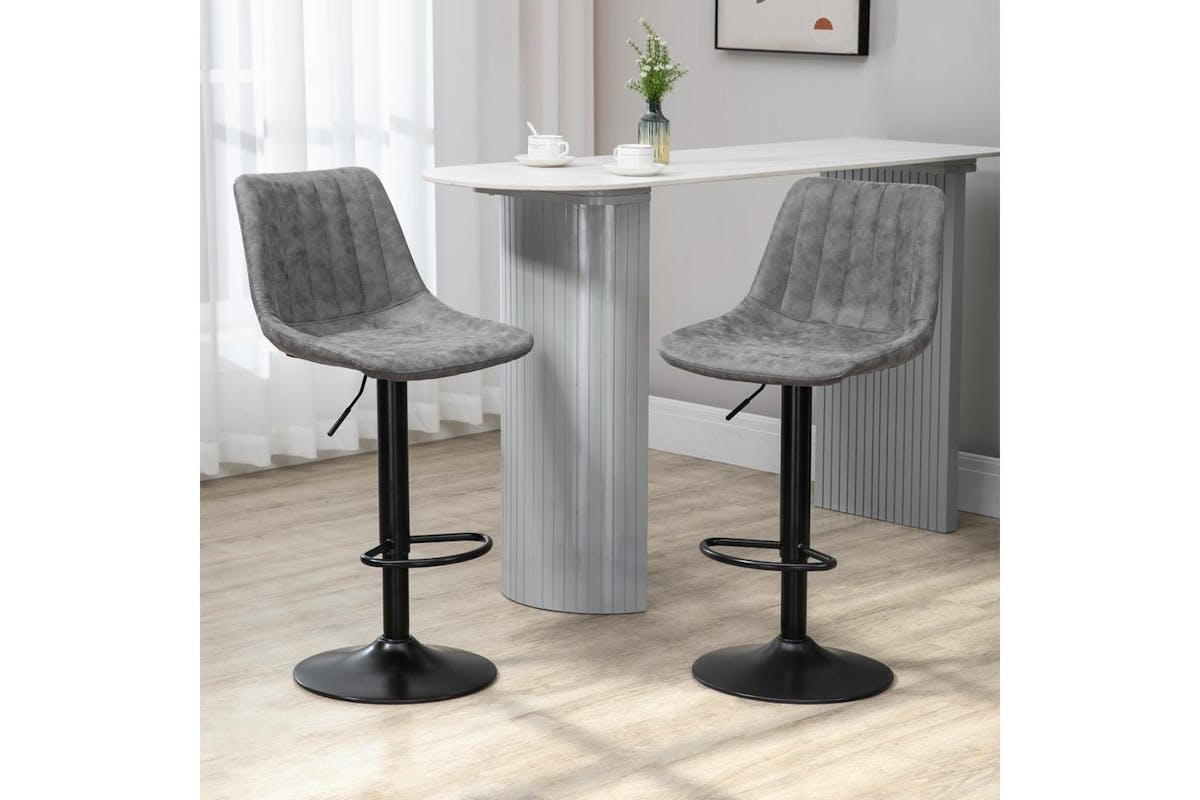 Homcom Adjustable Bar Stools With Backs | Set of 2 | Grey | 89 - 110 Cm-2