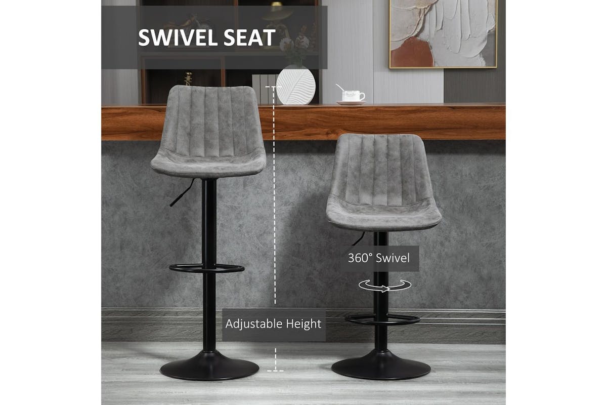 Homcom Adjustable Bar Stools With Backs | Set of 2 | Grey | 89 - 110 Cm-3