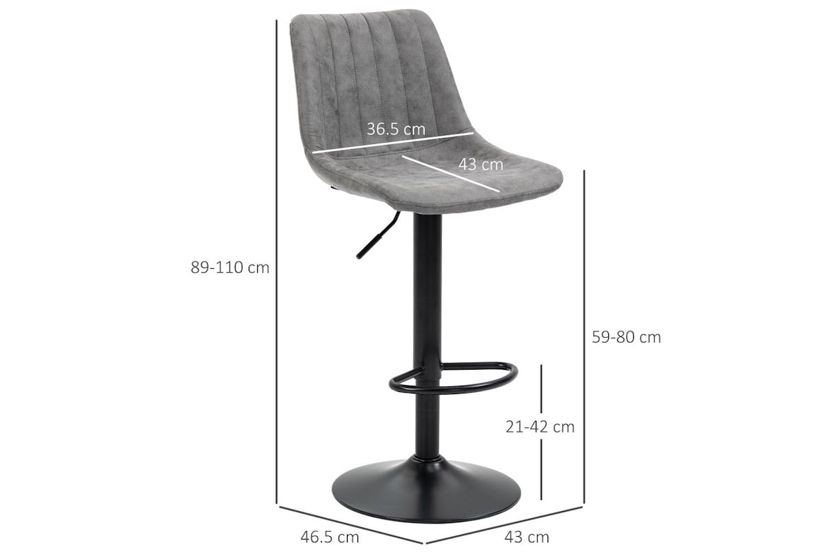 Homcom Adjustable Bar Stools With Backs | Set of 2 | Grey | 89 - 110 Cm-4