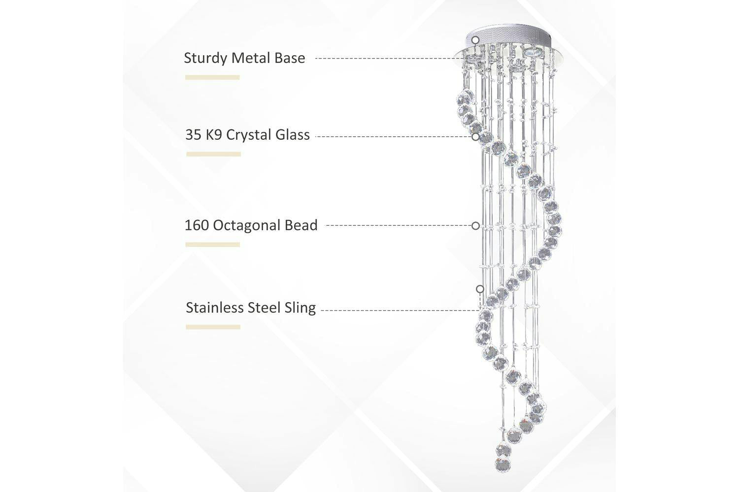 Homcom | Modern Crystal Chandelier | Silver/Clear-3