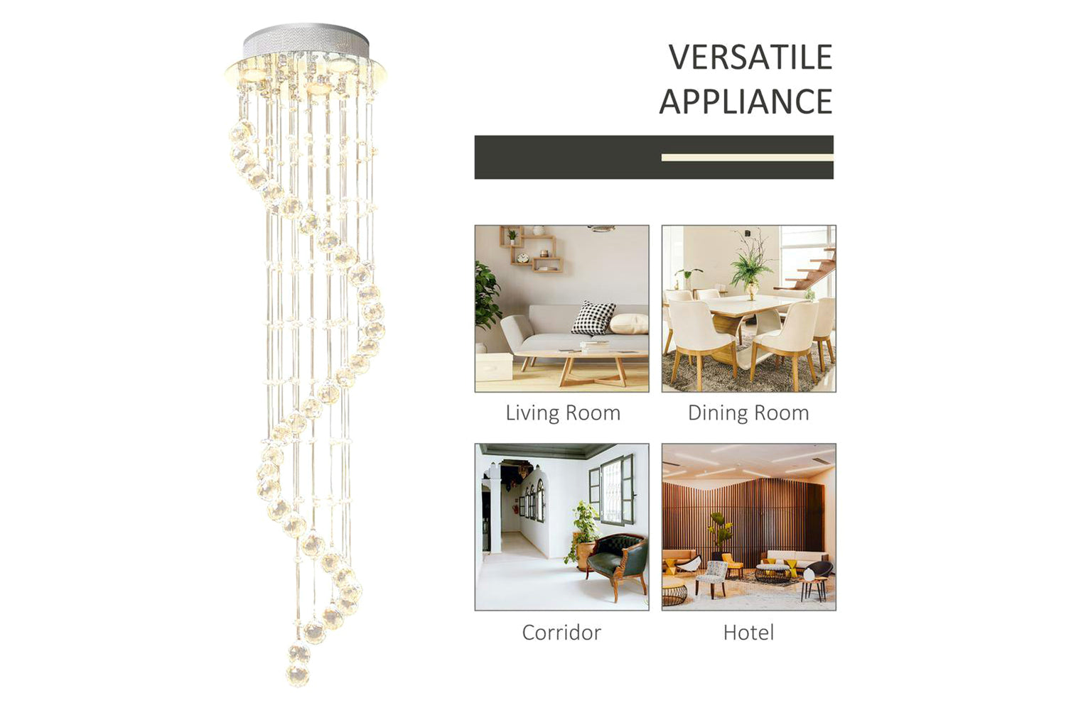 Homcom | Modern Crystal Chandelier | Silver/Clear-6