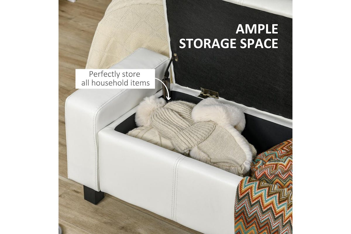 Homcom | 833-161wt | White Storage Bench Pu Leather Ottoman - Stylish And Versatile Furniture For Home Organizing-3