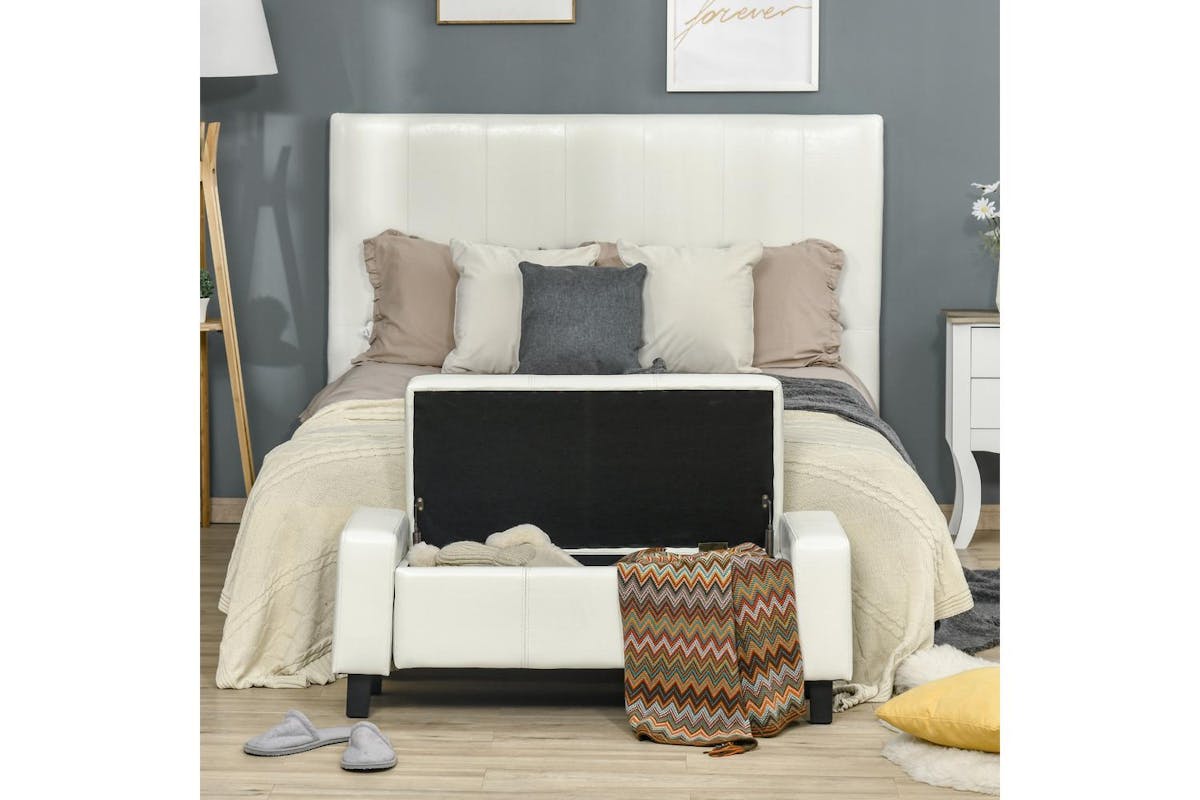 Homcom | 833-161wt | White Storage Bench Pu Leather Ottoman - Stylish And Versatile Furniture For Home Organizing-6