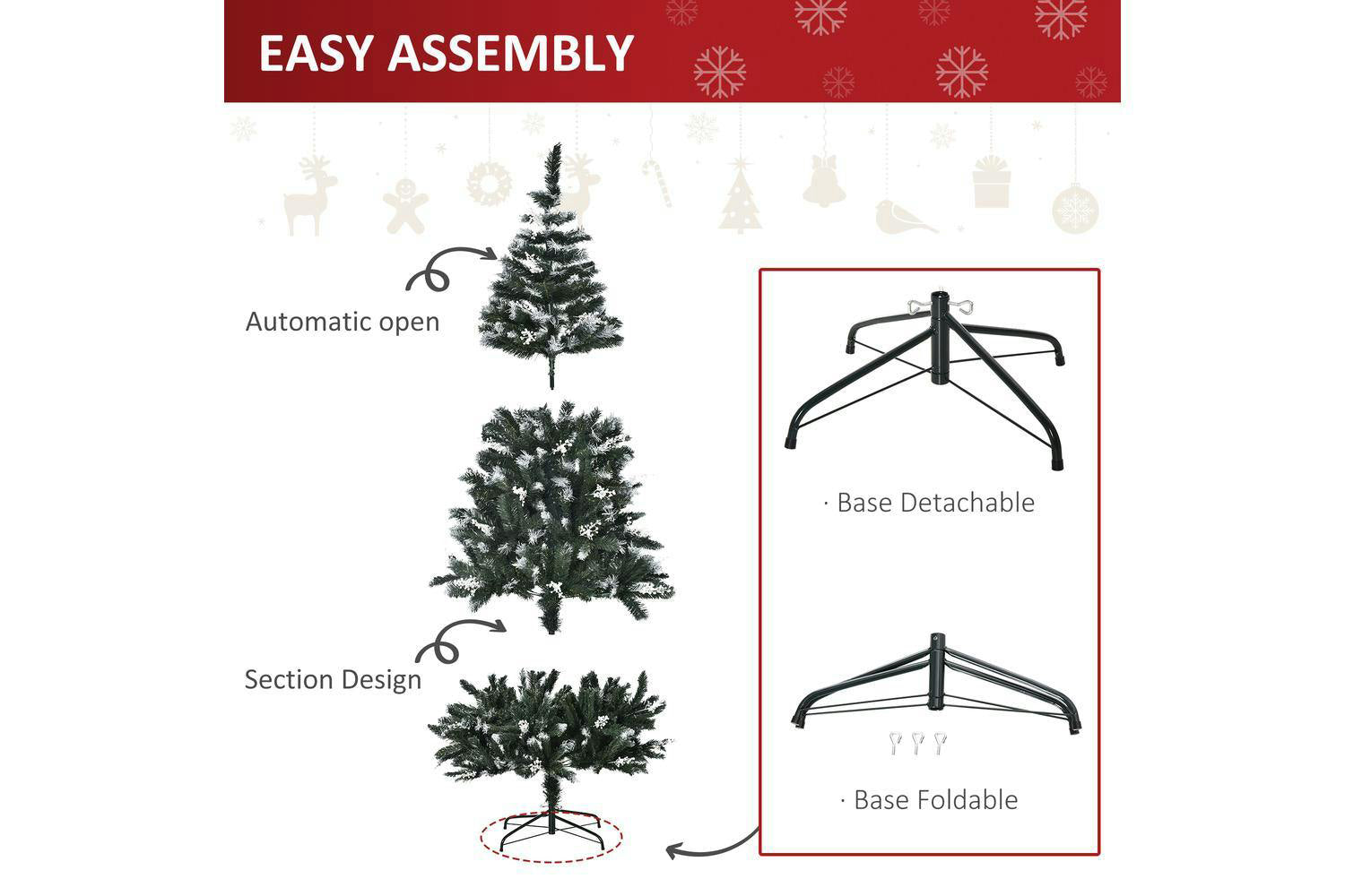 Homcom | Artificial Snow Dipped Christmas Tree | 6ft-5