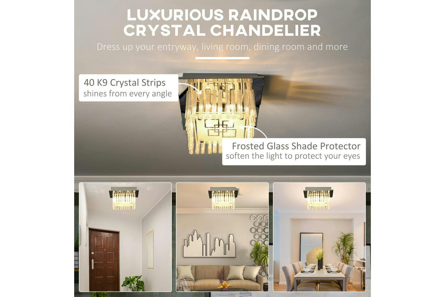 Homcom | Modern Raindrop K9 Crystal Ceiling Light | Silver/Clear-4