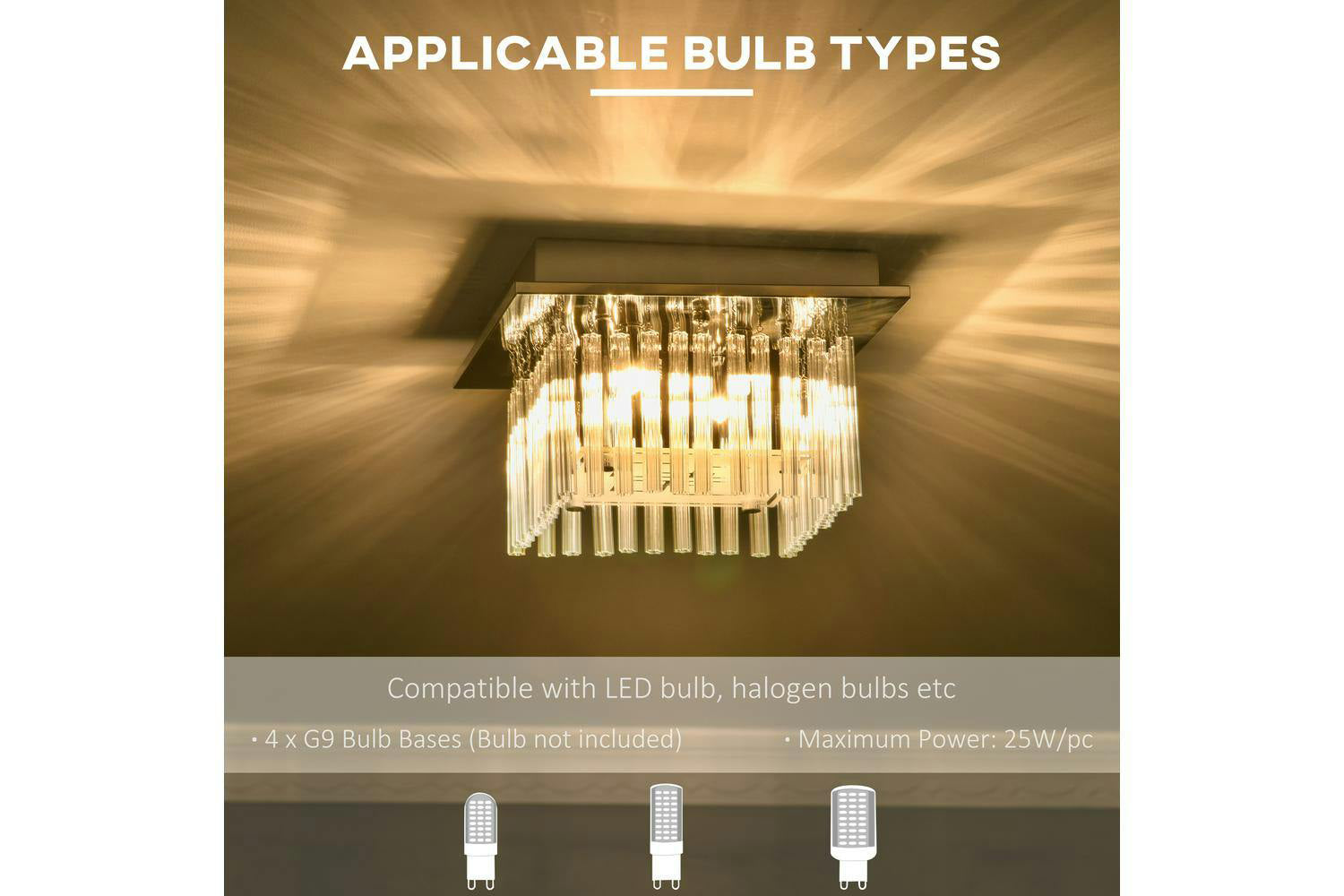 Homcom | Modern Raindrop K9 Crystal Ceiling Light | Silver/Clear-5