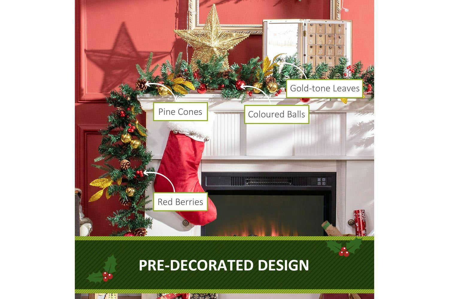 Homcom | Non-lit Decorated Christmas Garland | 270 cm-6
