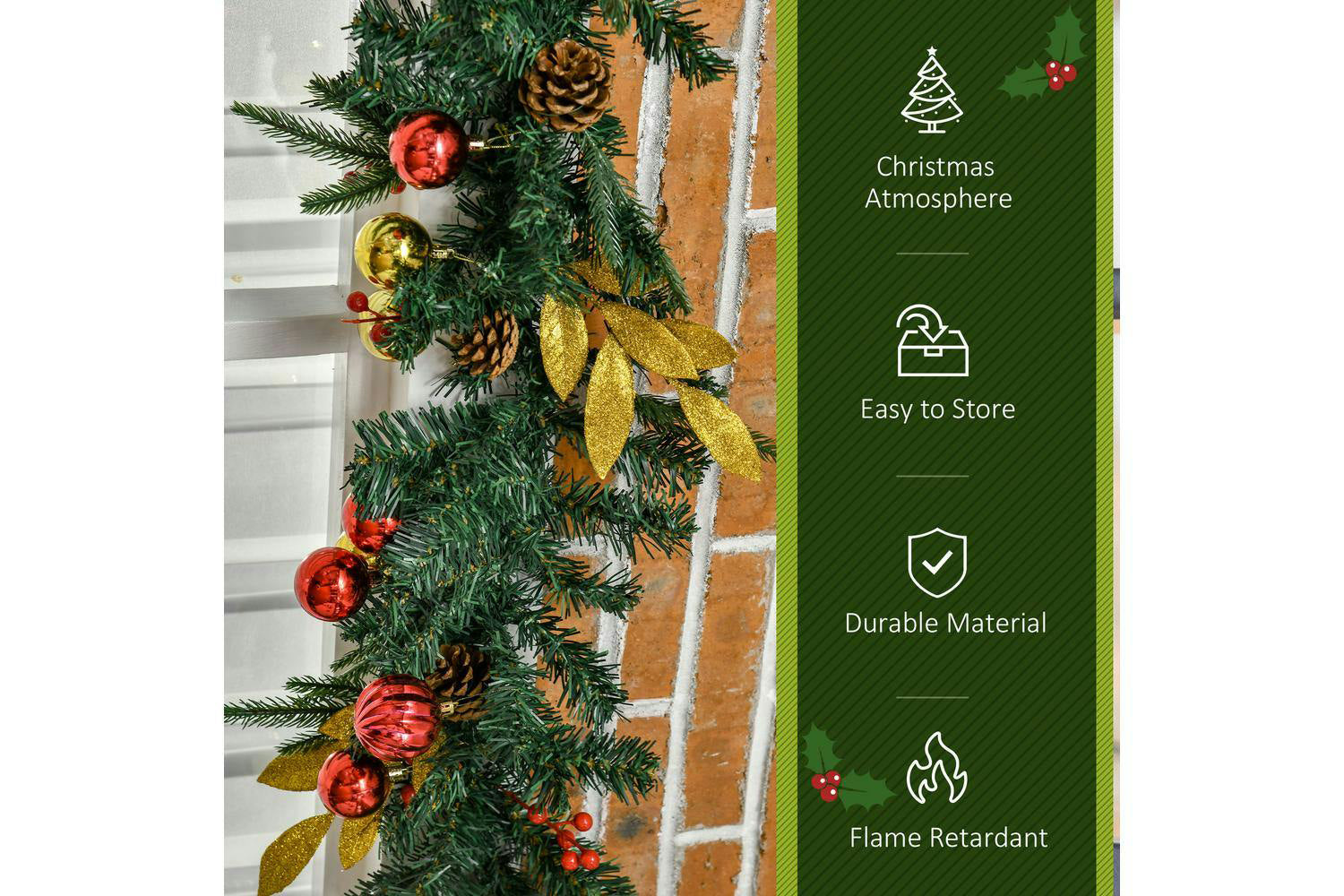 Homcom | Non-lit Decorated Christmas Garland | 270 cm-7