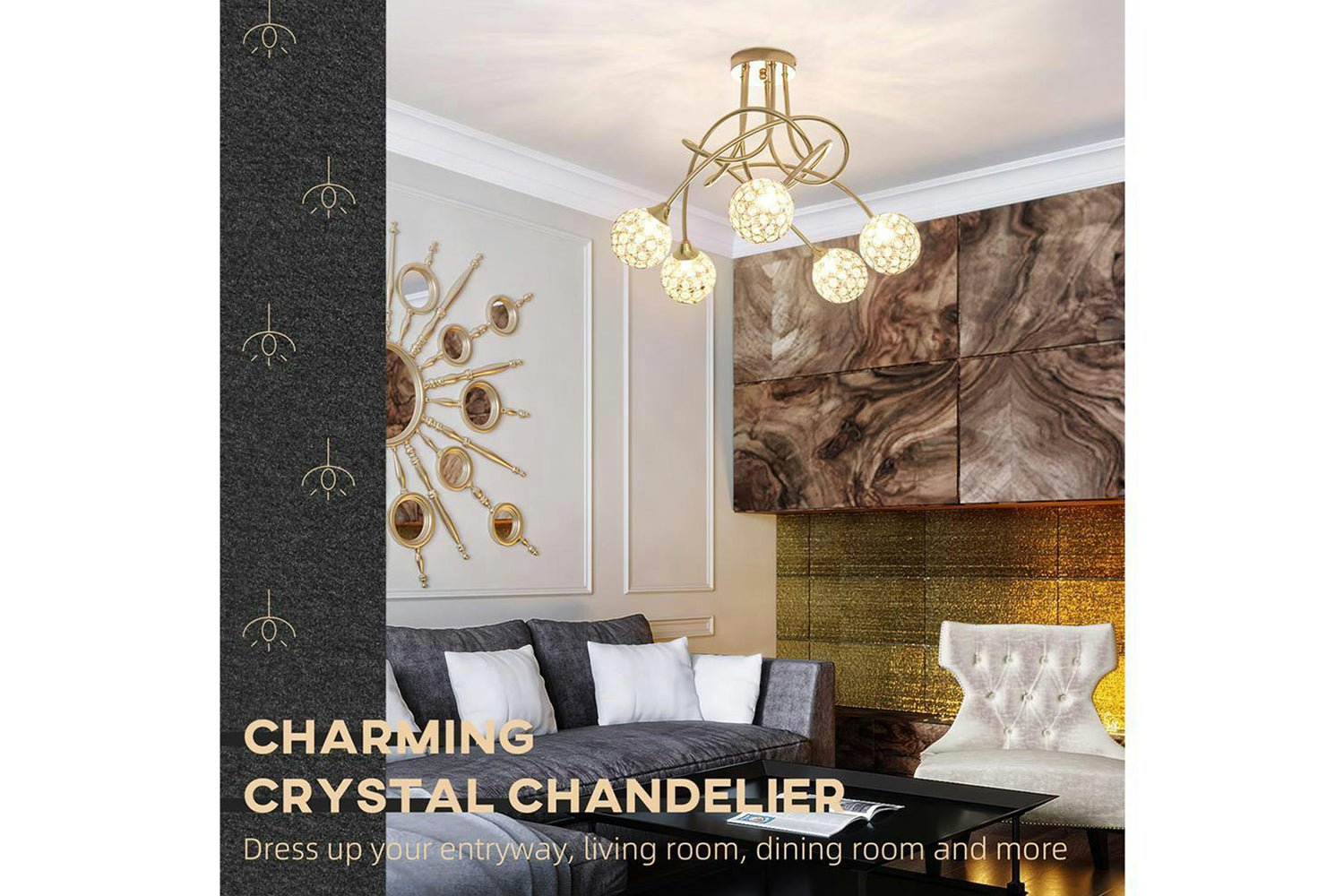 Homcom | Crystal Chandelier | Golden/Clear-7