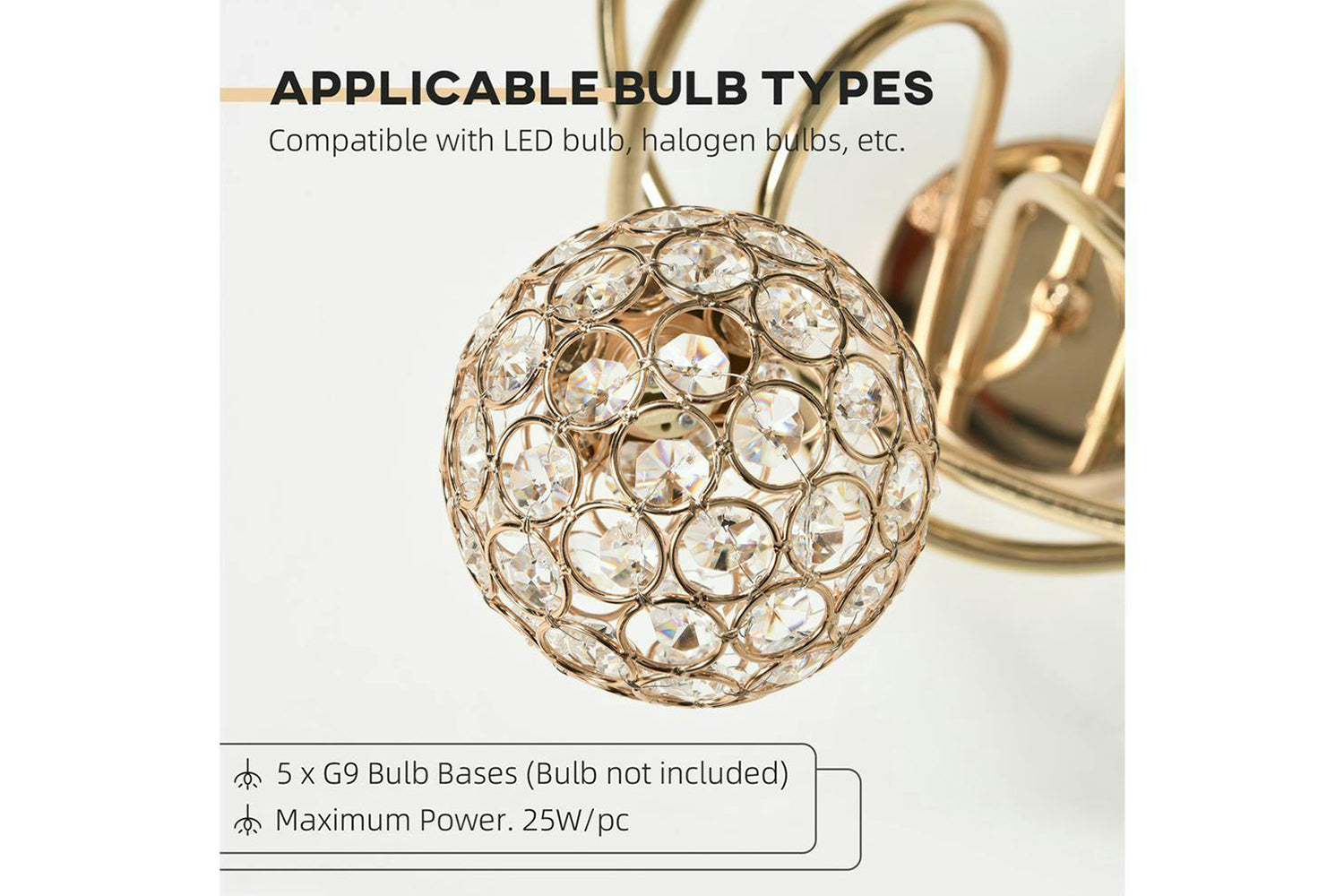 Homcom | Crystal Chandelier | Golden/Clear-2