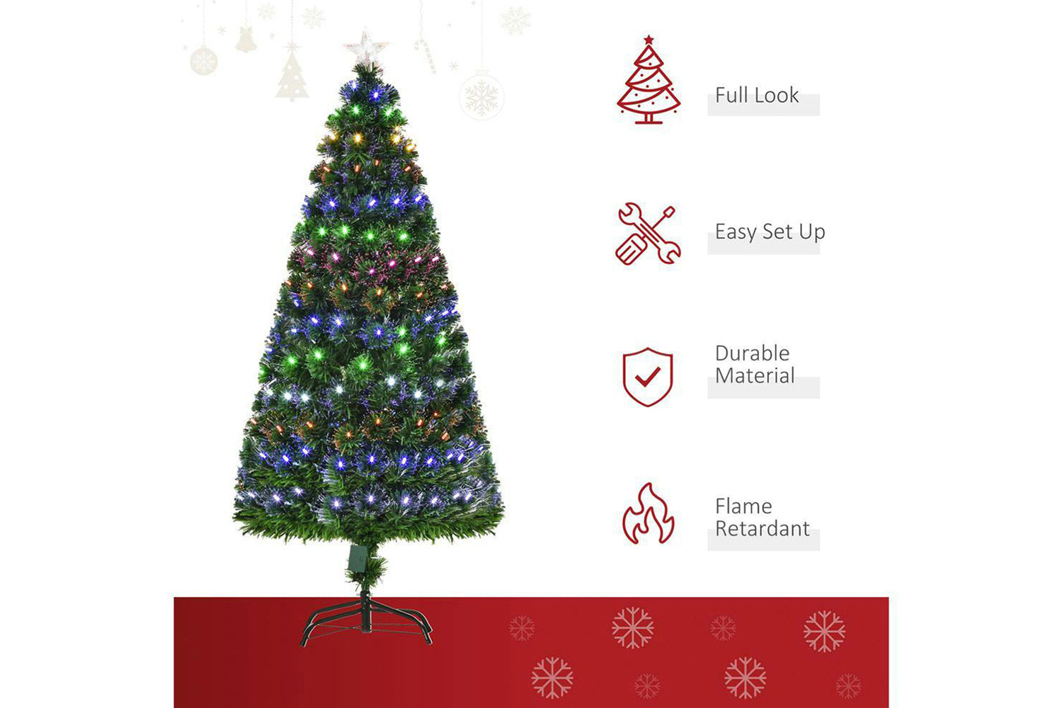 Homcom | Pre-lit Fiber Optic Christmas Tree | 5ft-8