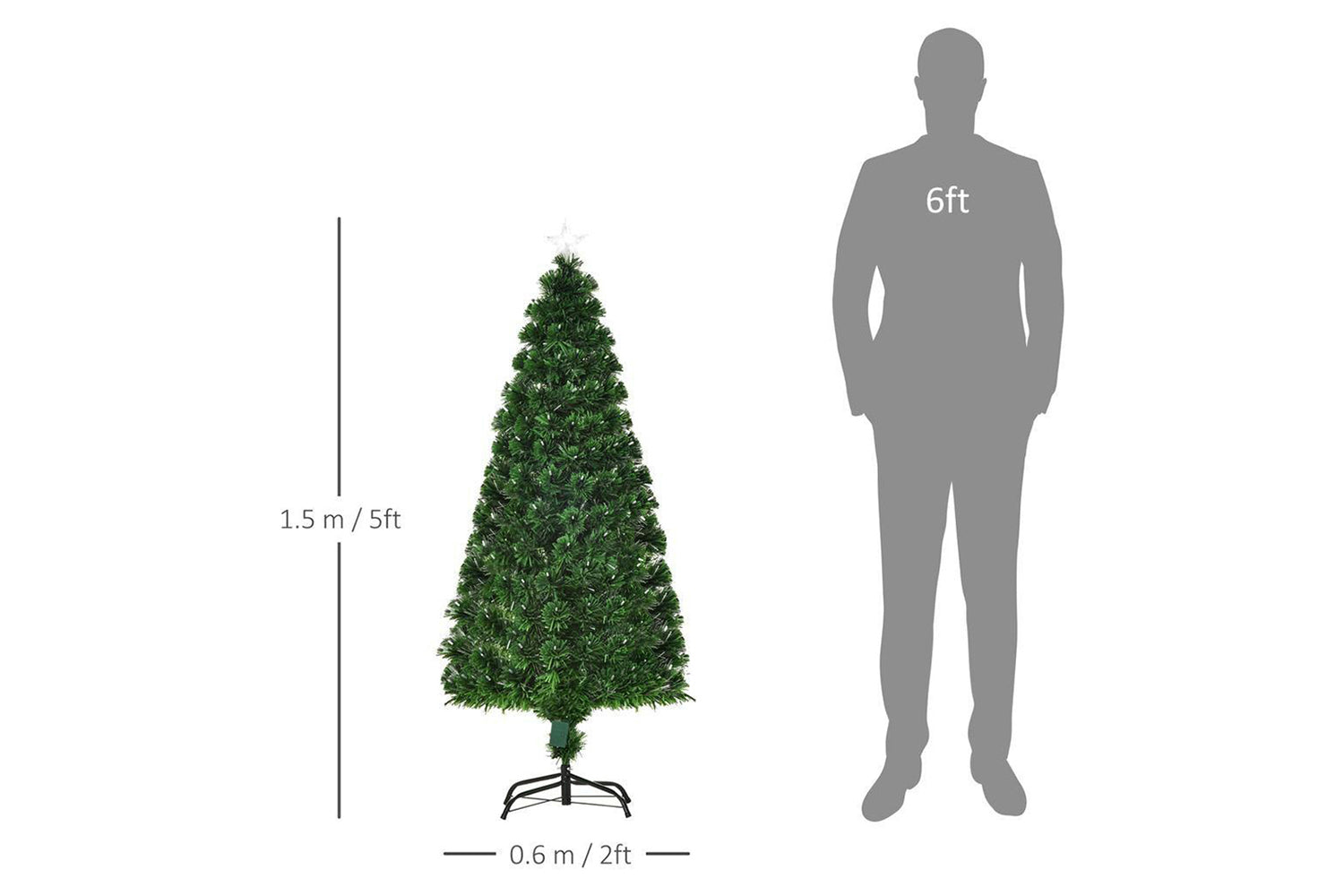 Homcom | Pre-lit Fiber Optic Christmas Tree | 5ft-7