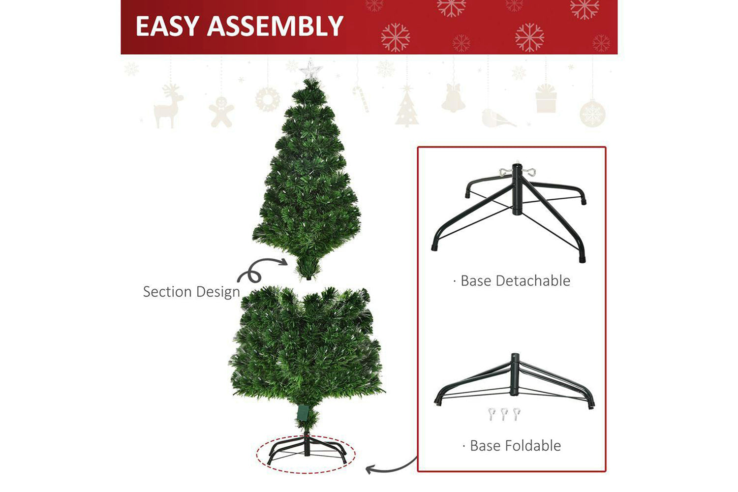 Homcom | Pre-lit Fiber Optic Christmas Tree | 5ft-4