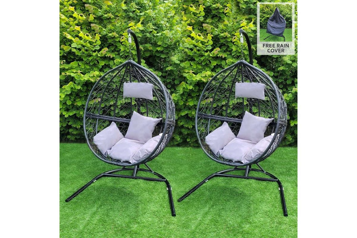 Monstershop Rattan Egg Chairs | 2 Pieces | Black-2