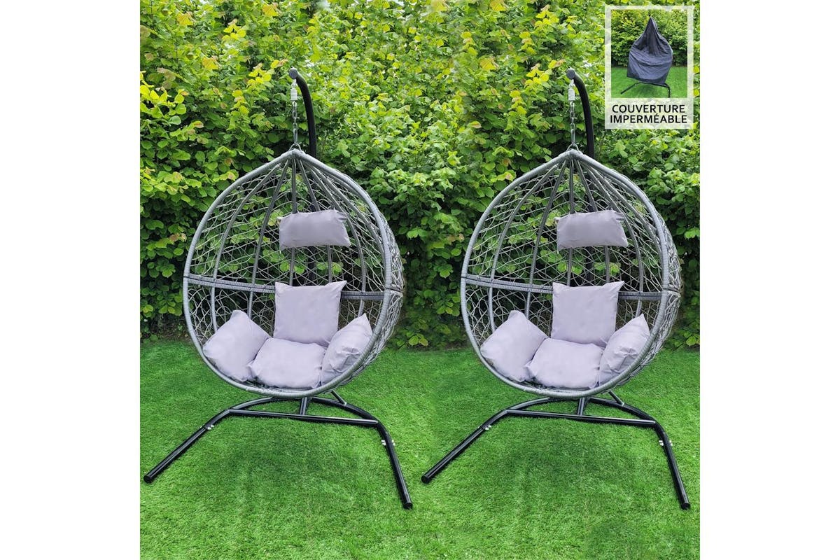 Monstershop Rattan Egg Chair with Rain Cover | 2 Pieces | Grey-3