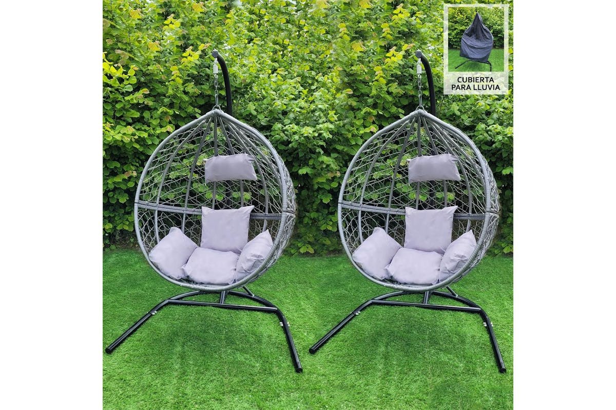 Monstershop Rattan Egg Chair with Rain Cover | 2 Pieces | Grey-6
