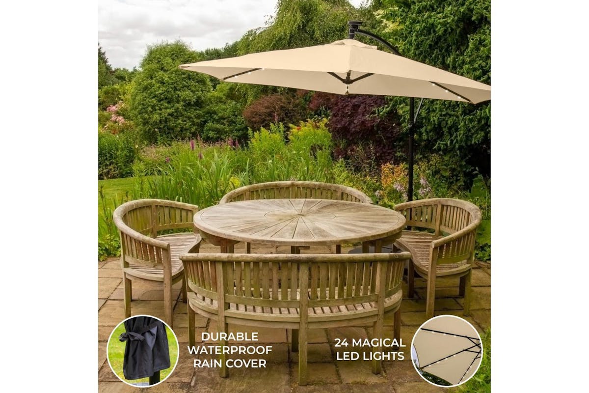 Monstershop Beautiful LED Cantilever Parasol | Beige-2