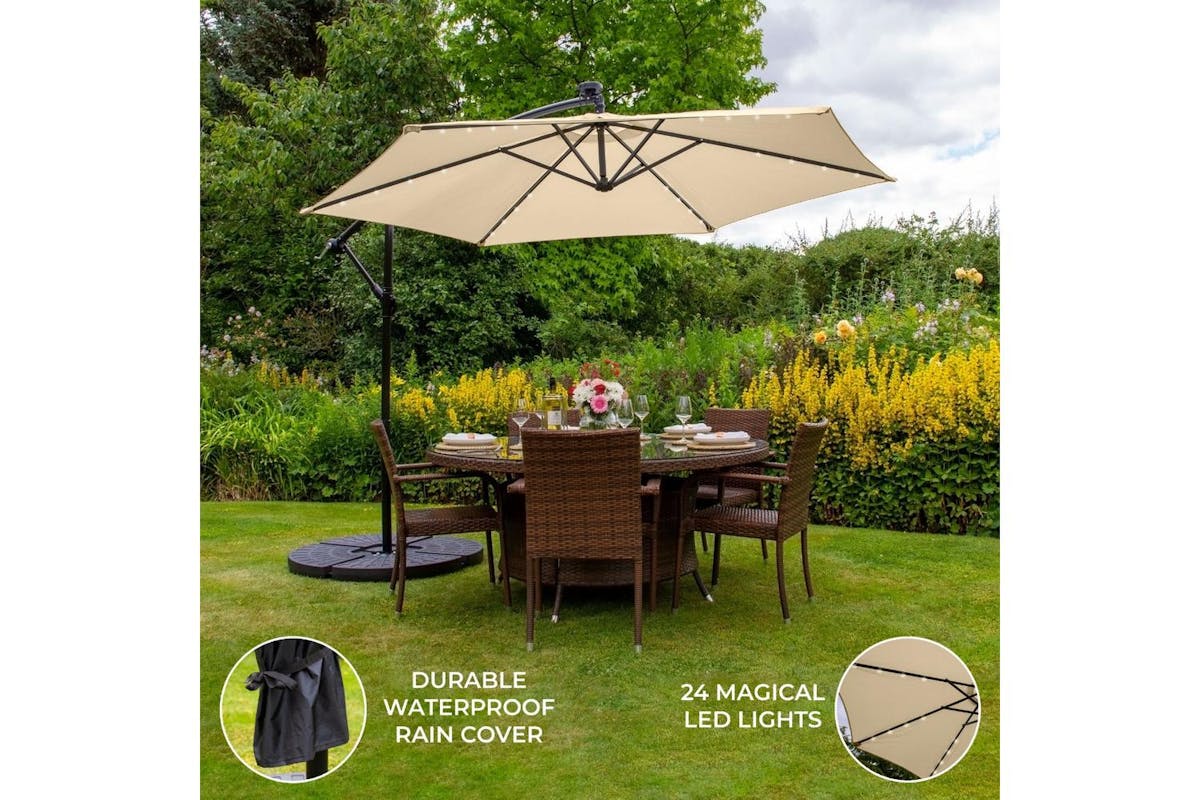Monstershop LED Cantilever Parasol with Fan Base | Beige-2