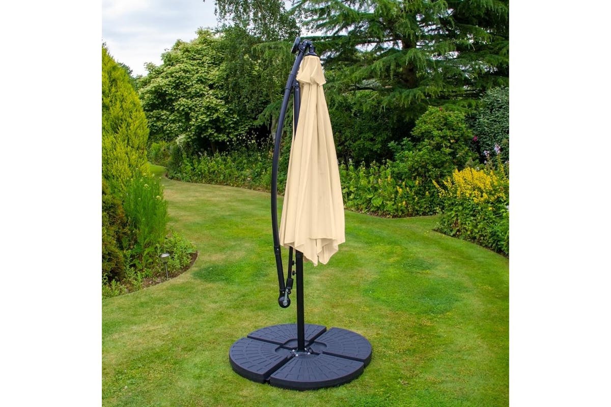 Monstershop LED Cantilever Parasol with Fan Base | Beige-3