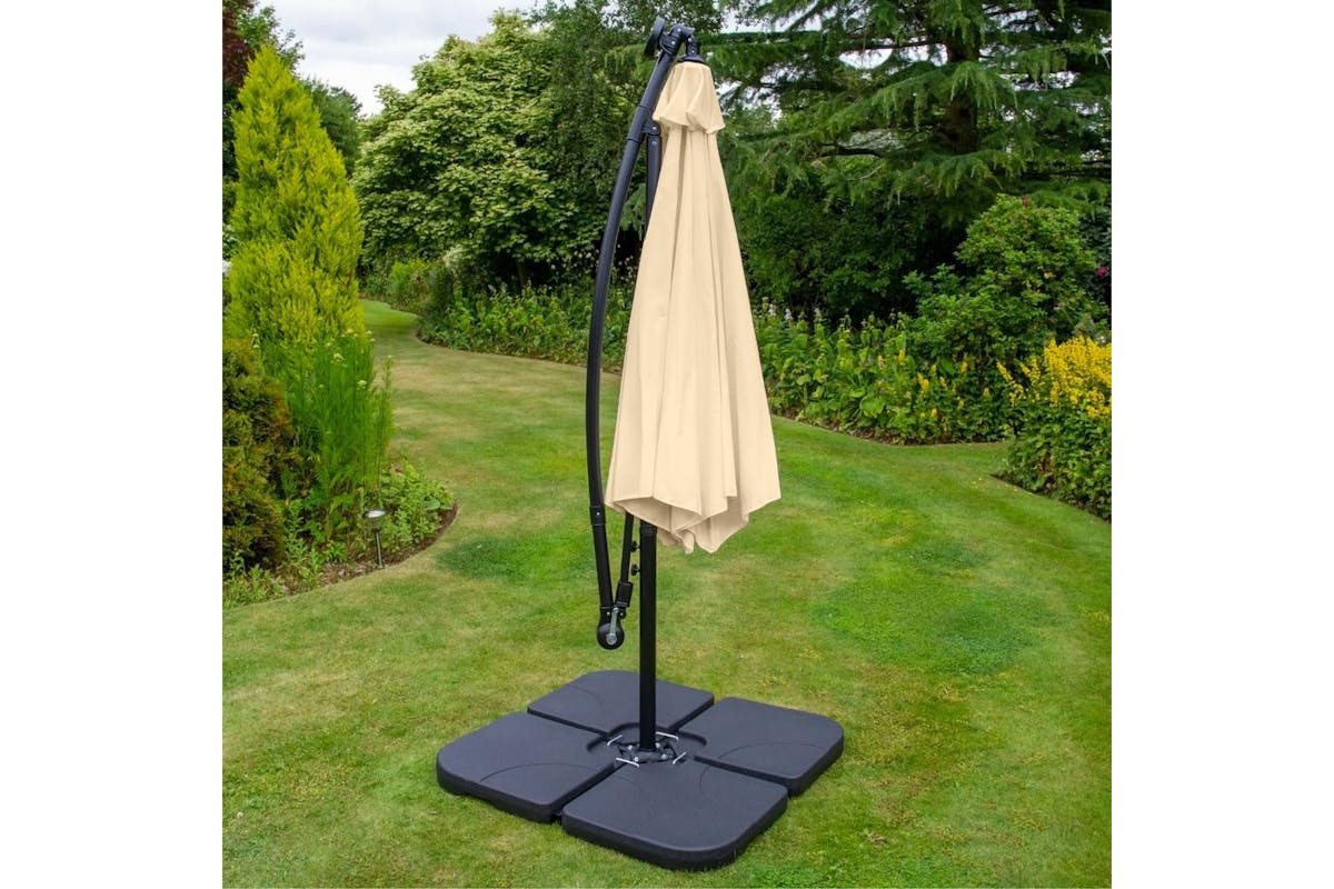 Monstershop LED Cantilever Parasol with Plain Base | Beige-4