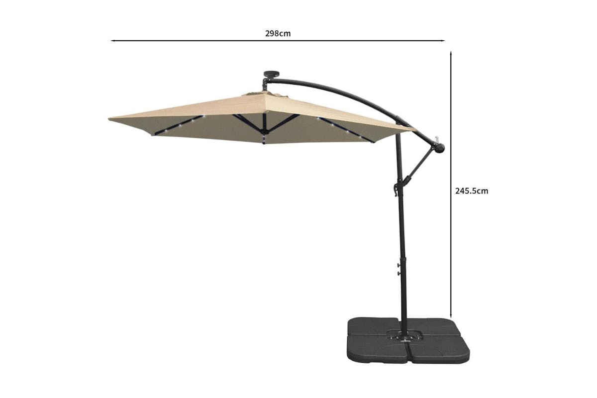 Monstershop LED Cantilever Parasol with Plain Base | Beige-8