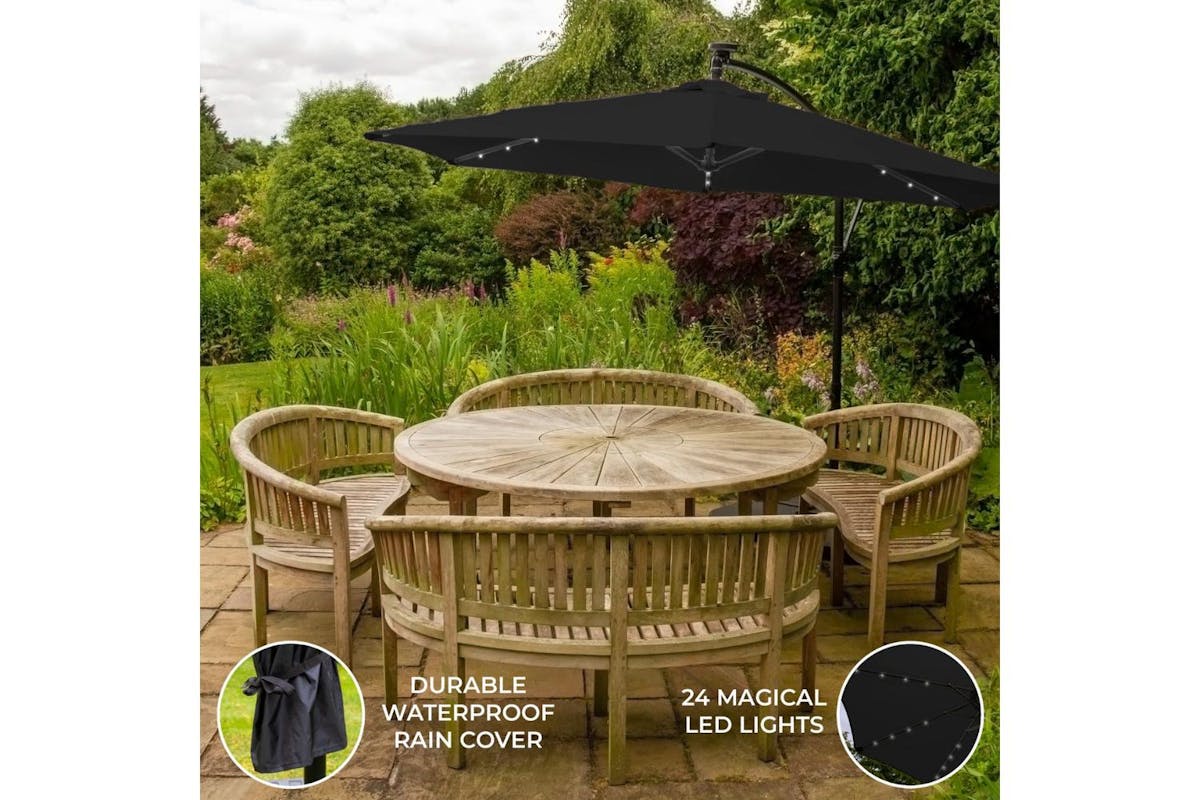Monstershop LED Cantilever Parasol | Black-3