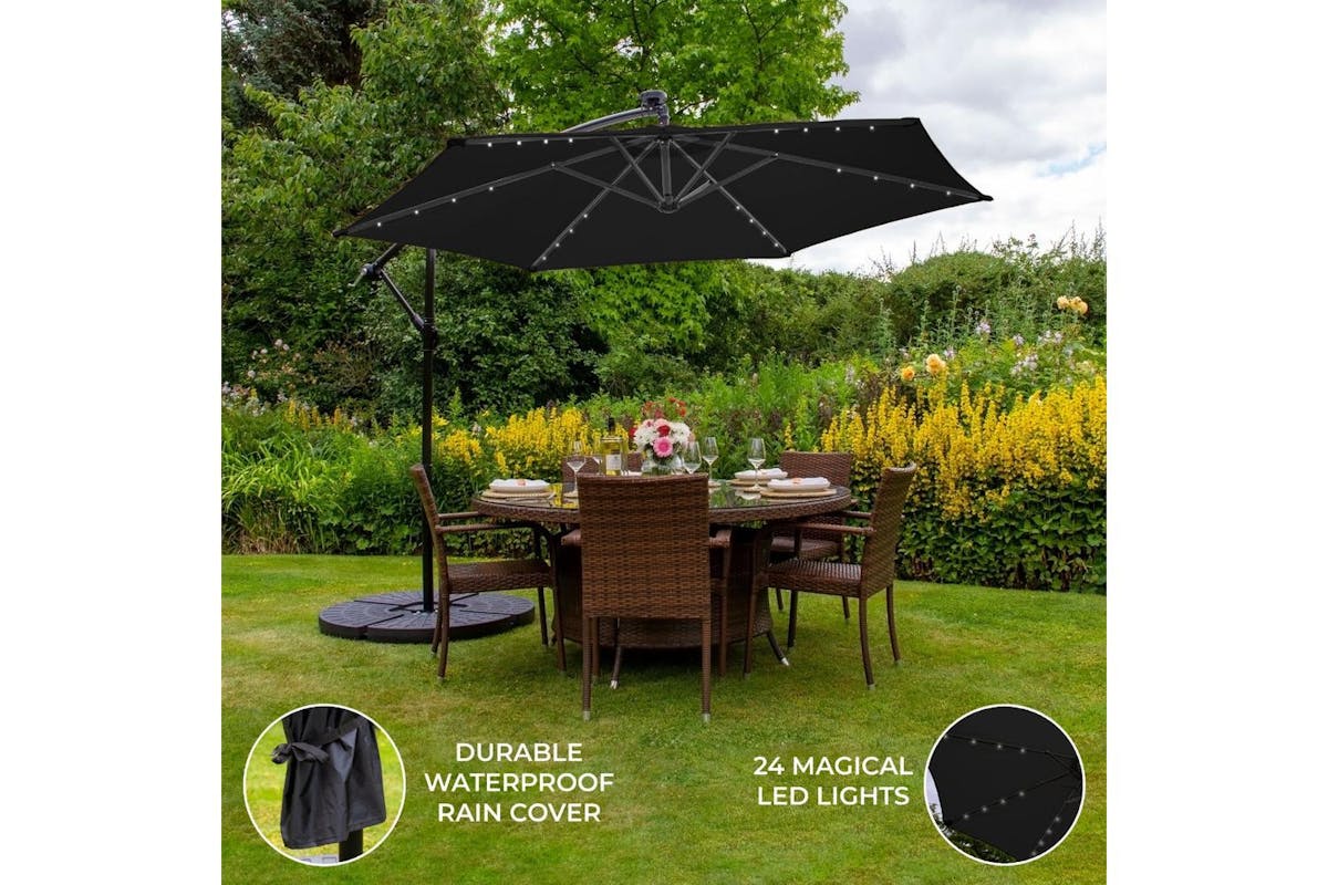 Monstershop LED Cantilever Parasol with Fan Base | Black-3