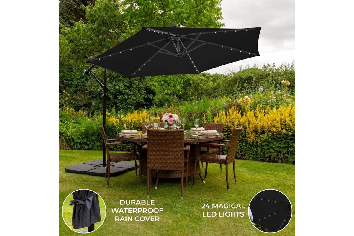 Monstershop LED Cantilever Parasol with Plain Base | Black-3