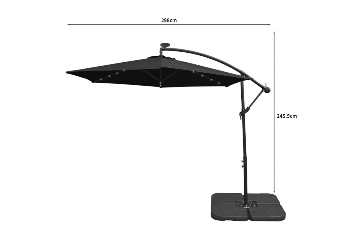 Monstershop LED Cantilever Parasol with Plain Base | Black-8