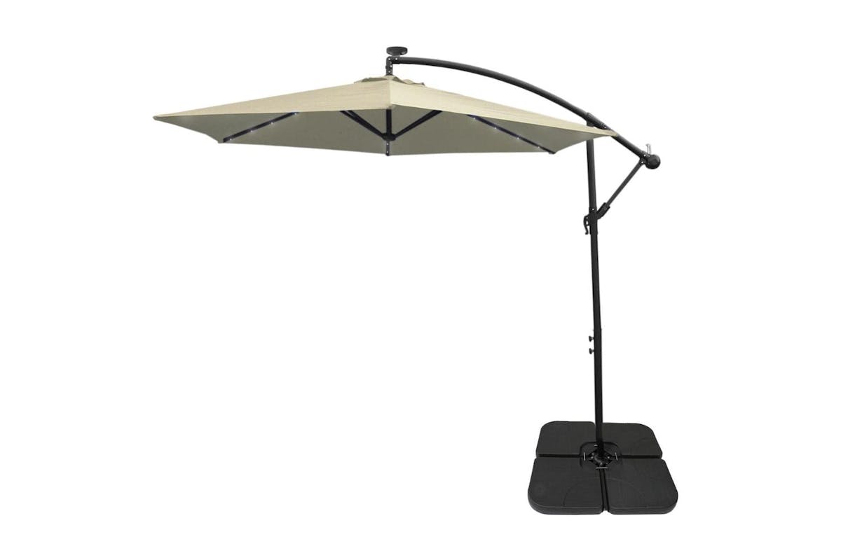 Monstershop LED Cantilever Parasol With Plain Base | Cream