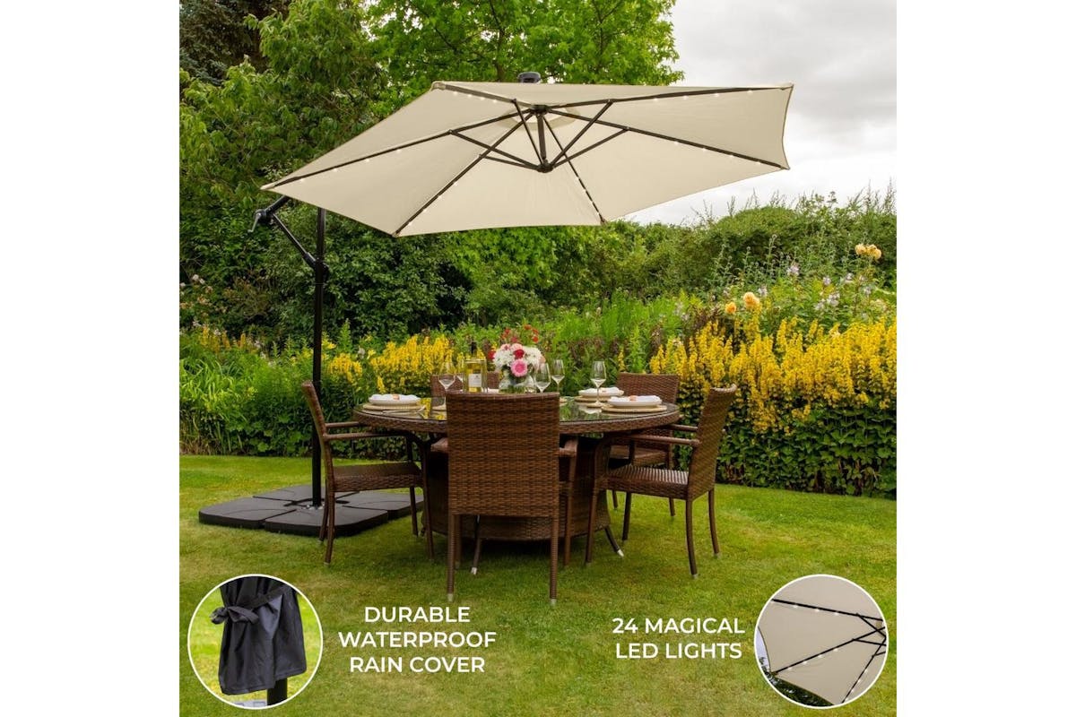 Monstershop LED Cantilever Parasol With Plain Base | Cream-3