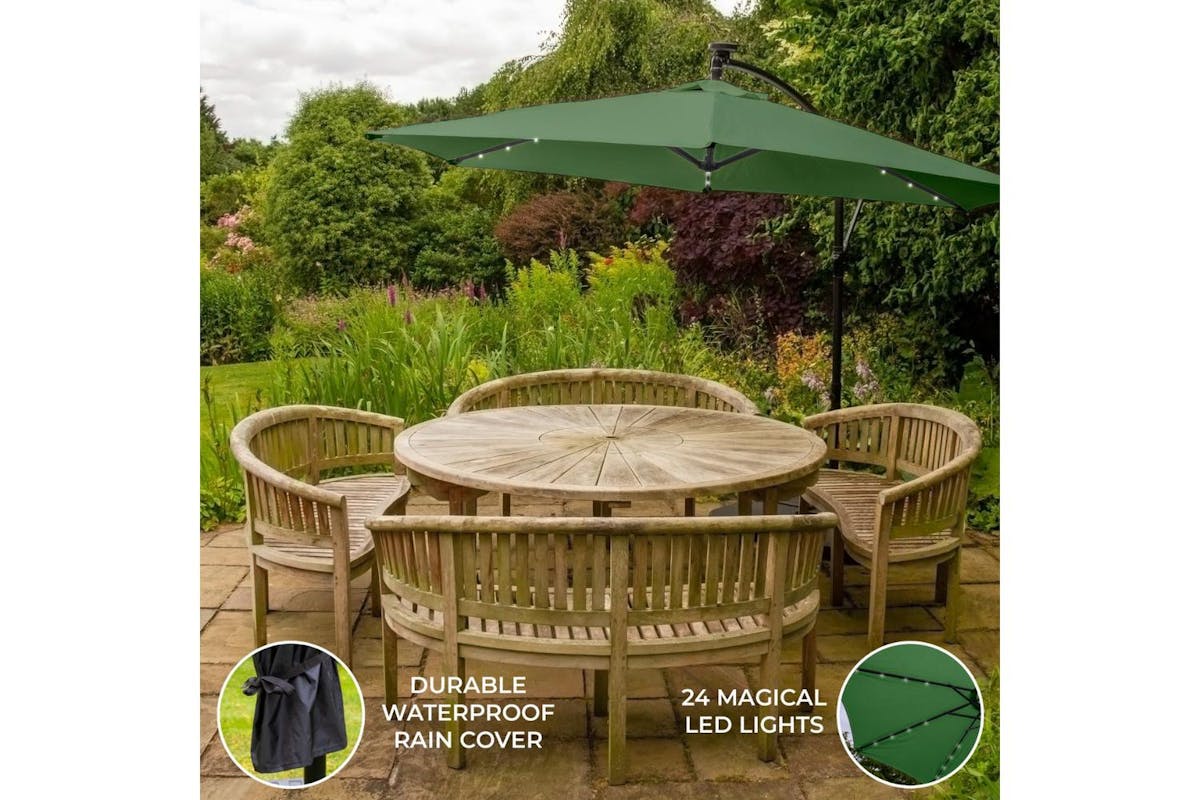 Monstershop 3m LED Cantilever Parasol | Green-3