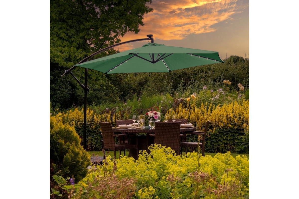 Monstershop 3m LED Cantilever Parasol | Green-2