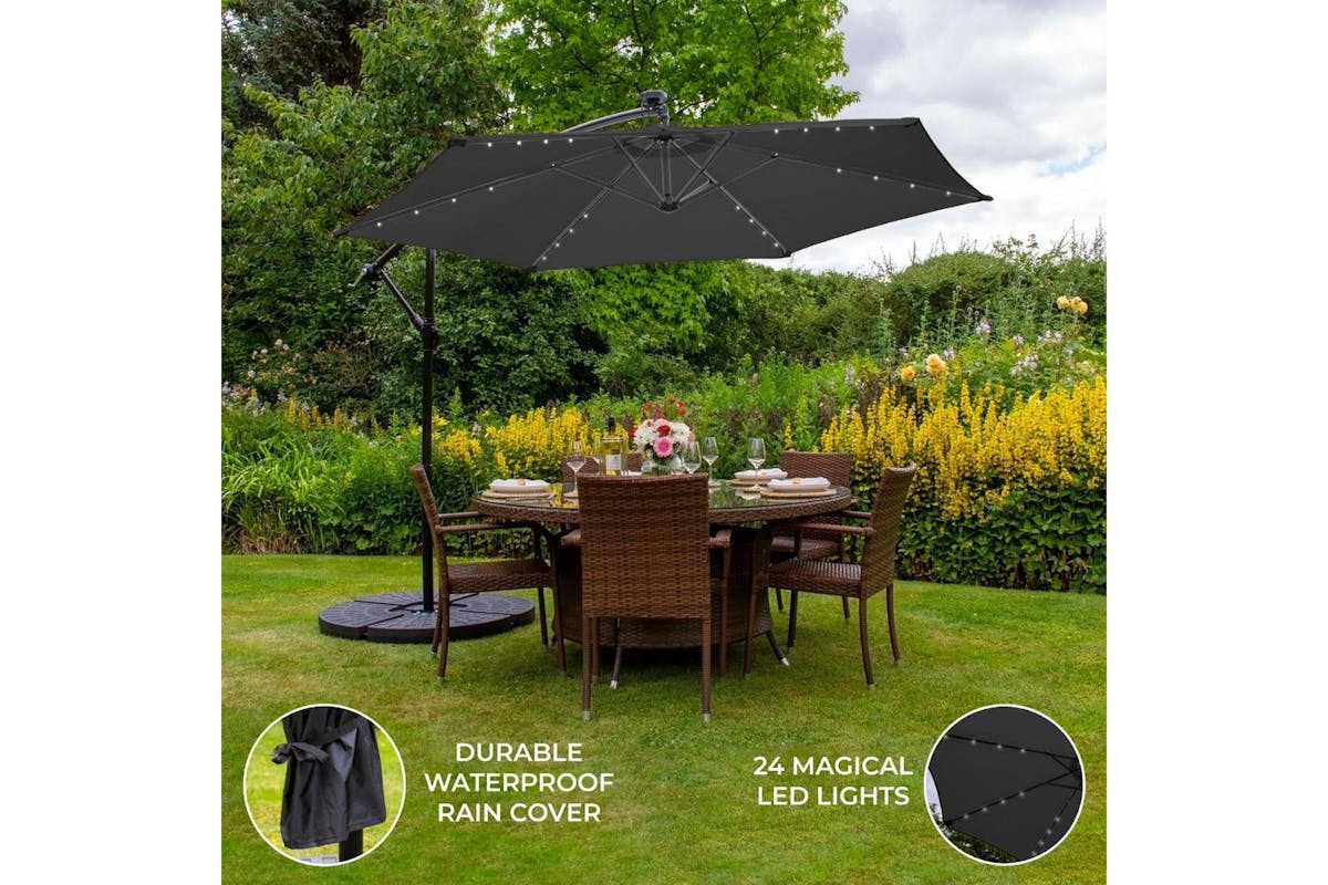 Monstershop LED Cantilever Parasol with Fan Base | Grey-3