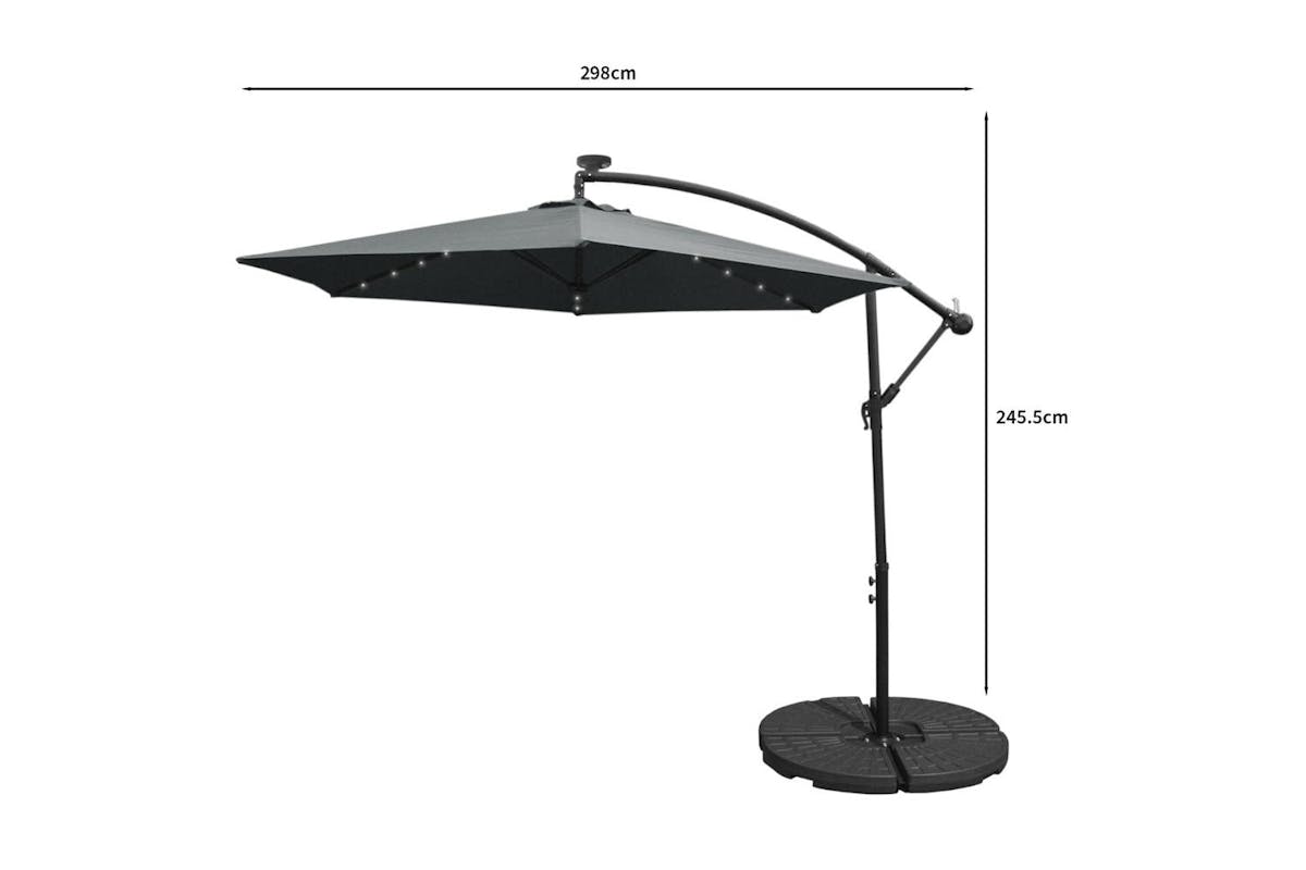 Monstershop LED Cantilever Parasol with Fan Base | Grey-8
