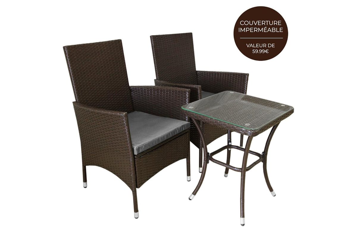 Monstershop Bistro Rattan Garden Furniture  Set | Brown /Gery-2