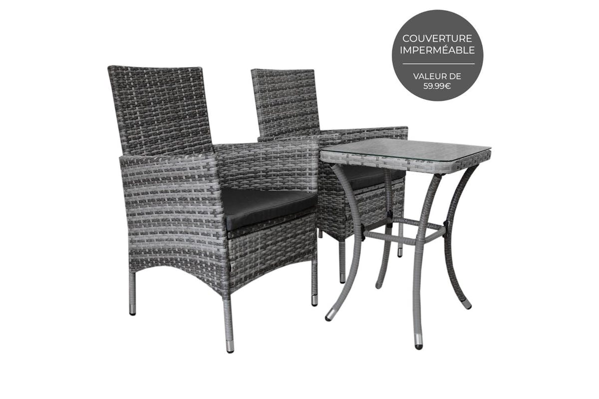 Monstershop Rattan Bistro Garden Furniture Set | Grey-2