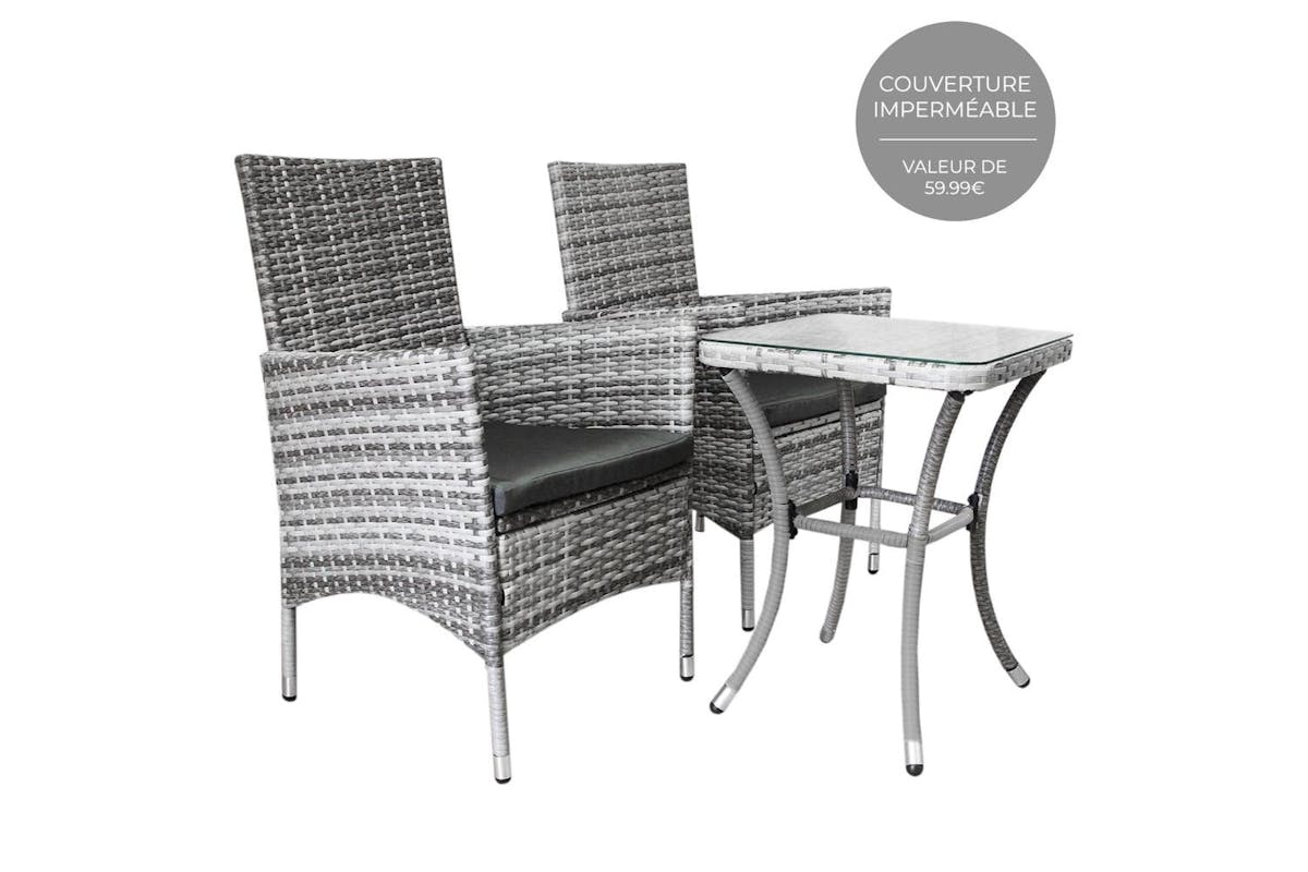 Monstershop Rattan Bistro Garden Furniture Set | Light Grey-2