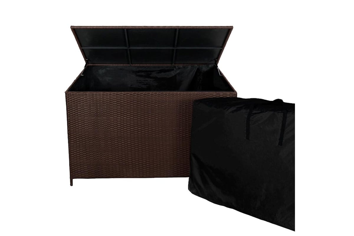Monstershop Rattan Corner Sofa Set & Cushion Storage Box | Brown/Grey-3