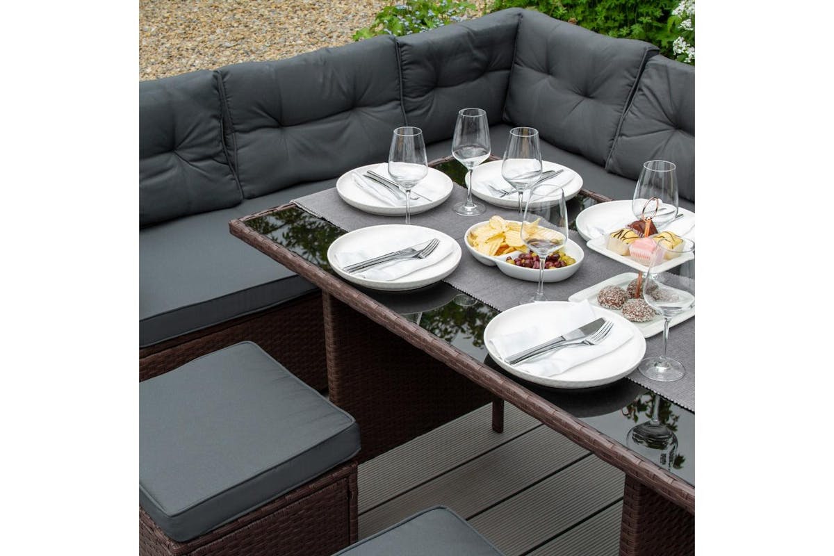 Monstershop Rattan Corner Sofa Set & Cushion Storage Box | Brown/Grey-4