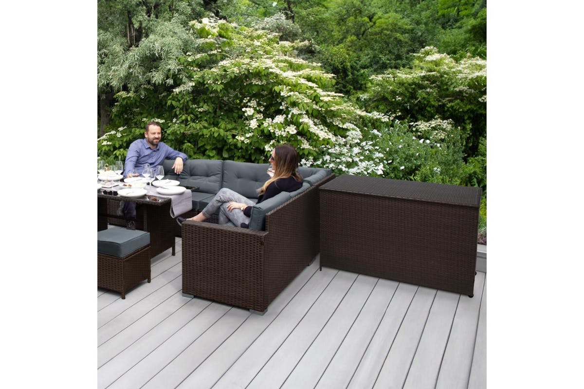 Monstershop Rattan Corner Sofa Set & Cushion Storage Box | Brown/Grey-7