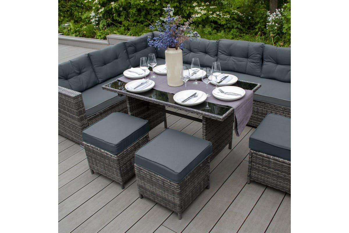 Monstershop Rattan Corner Sofa Set & Cushion Storage Box | Grey-2