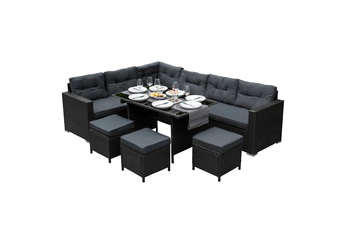 Monstershop Rattan Corner Sofa Set | Black/Grey
