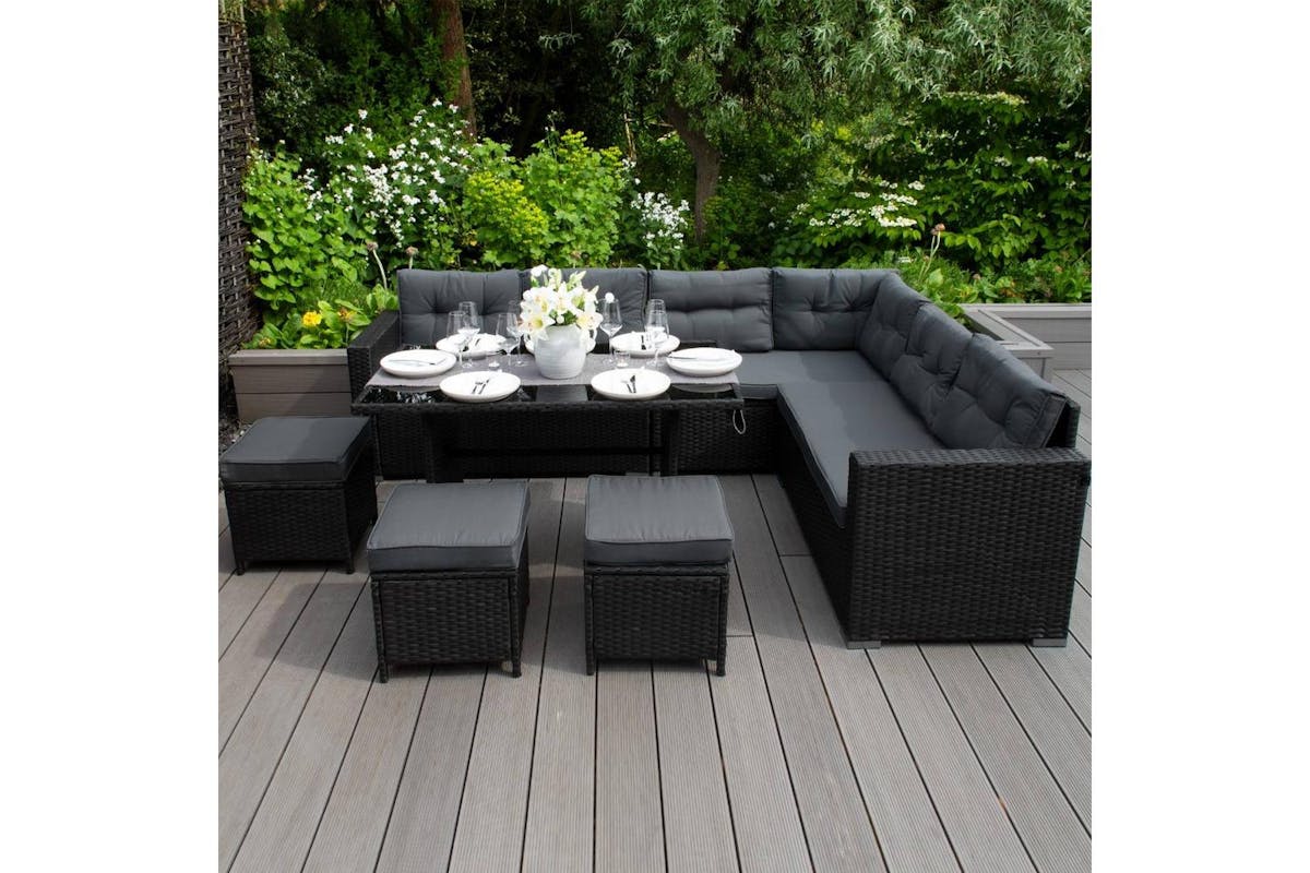 Monstershop Rattan Corner Sofa Set | Black/Grey-2