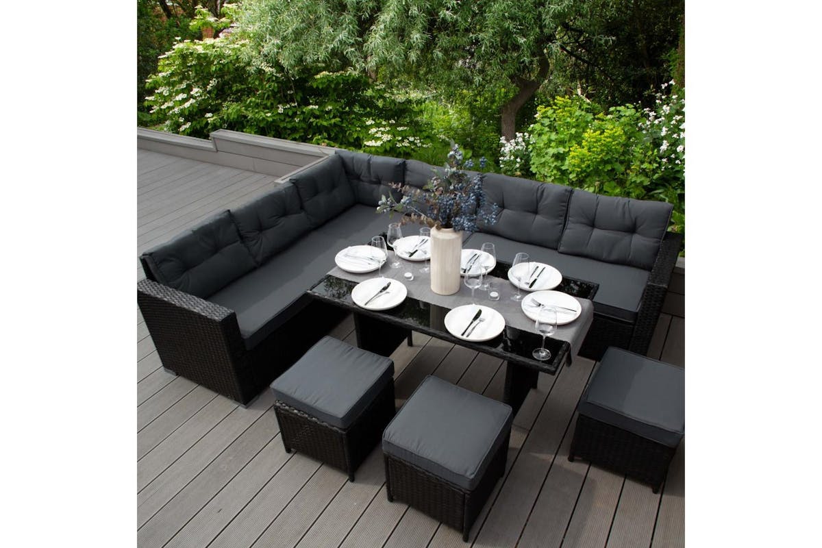Monstershop Rattan Corner Sofa Set | Black/Grey-3