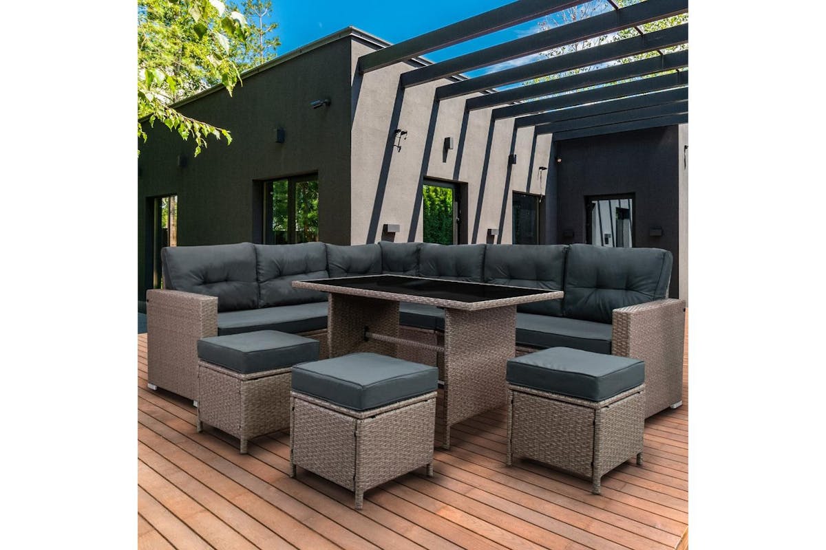 Monstershop Rattan Corner Sofa Set | Light Grey-2