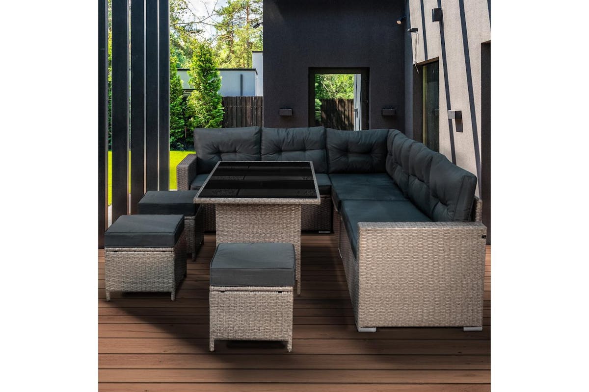 Monstershop Rattan Corner Sofa Set | Light Grey-8