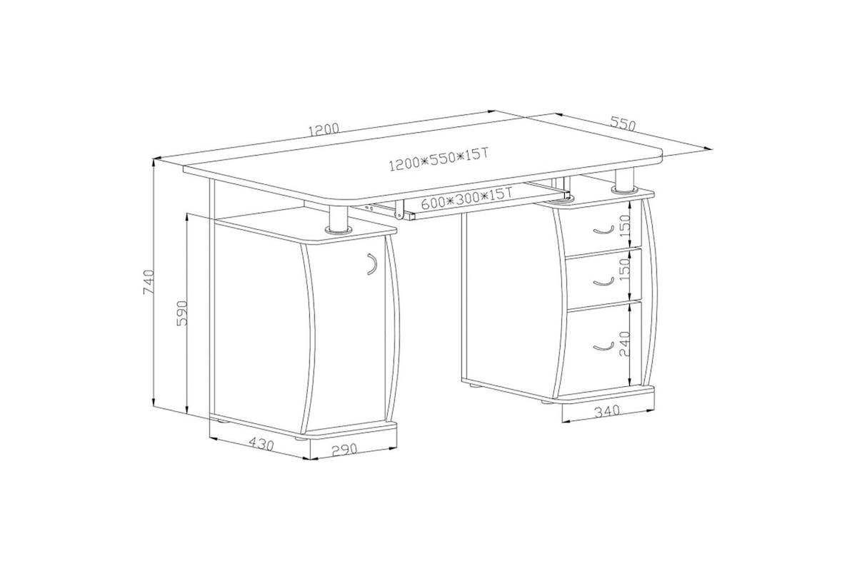 Raygar Deluxe Computer Desk & Cabinet 3 Drawers | Black-3