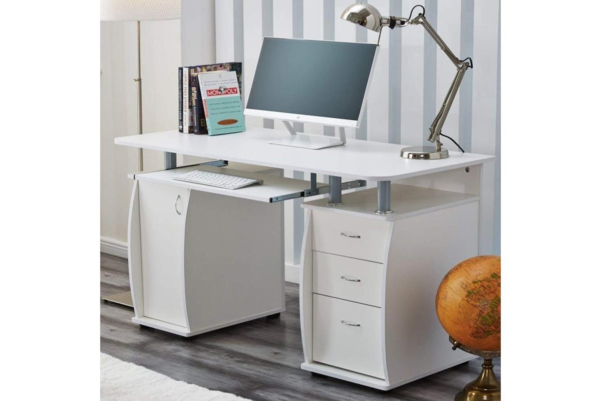 Raygar Deluxe Computer Desk & Cabinet | 3 Drawers | White-2