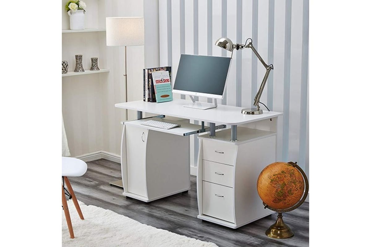 Raygar Deluxe Computer Desk & Cabinet | 3 Drawers | White-4